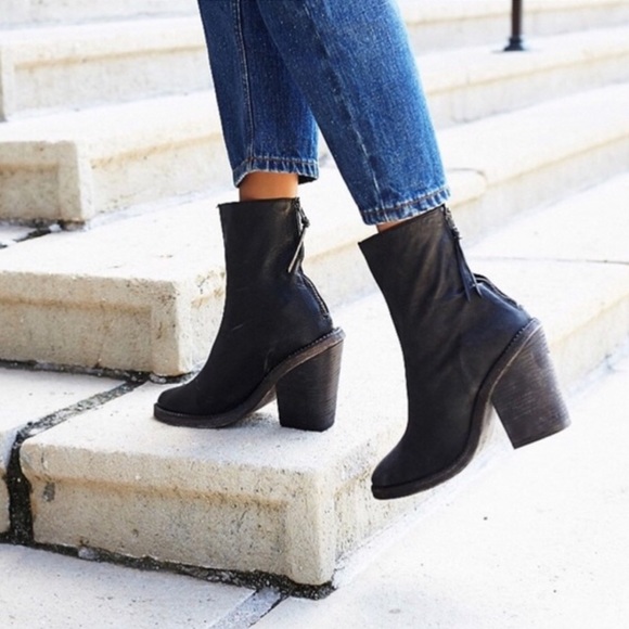 Free People Shoes - Free People Black Distressed Ankle Heeled Boots 8